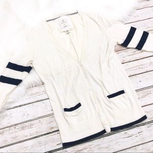 AERIE White Knit Cardigan Blue Striped Size Medium